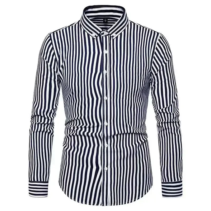 Mens Striped Dress Shirt with Long Sleeve for Business and Casual Wear Plaid Formal Outfit 250715
