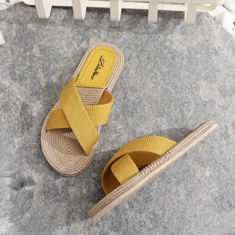Ladies New Slippers Summer Cross Drag Fashion Hemp Rope Outer Wear Slippers Casual Sandals and Slippers W250704