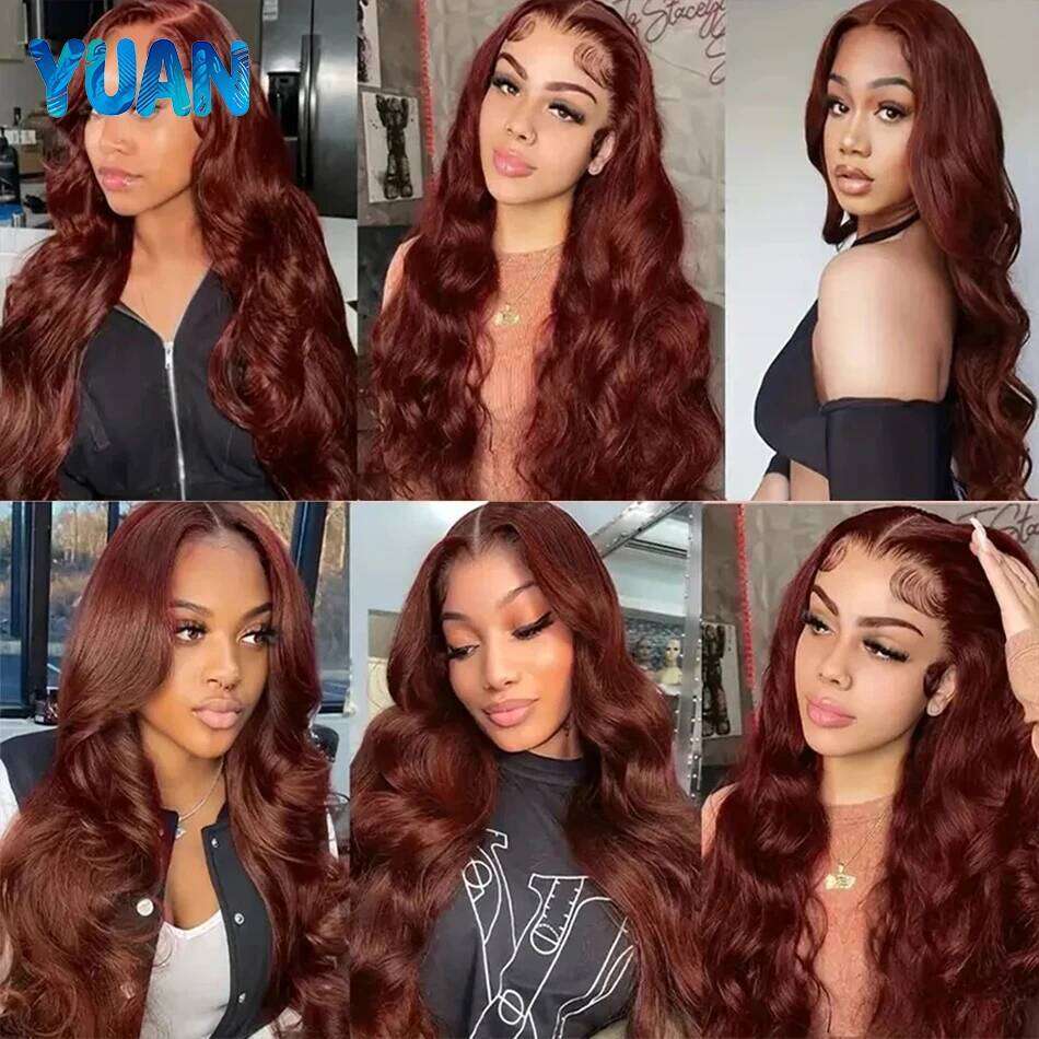 30 38 Inch Brazilian Reddish Brown 13x4 13x6 HD Front Wigs Human Hair Body Wave 200% Colored Lace Frontal Wig For Women