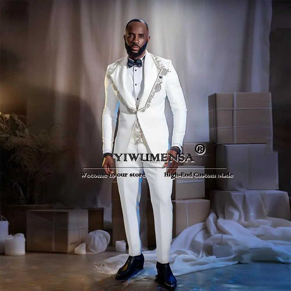 Beads Stones Men Suits Luxury 3 Pieces Sets Wedding Groom Tuxedo Glitter Lapel Prom Blazers Slim Fit Party Dress Costume Homme X250704