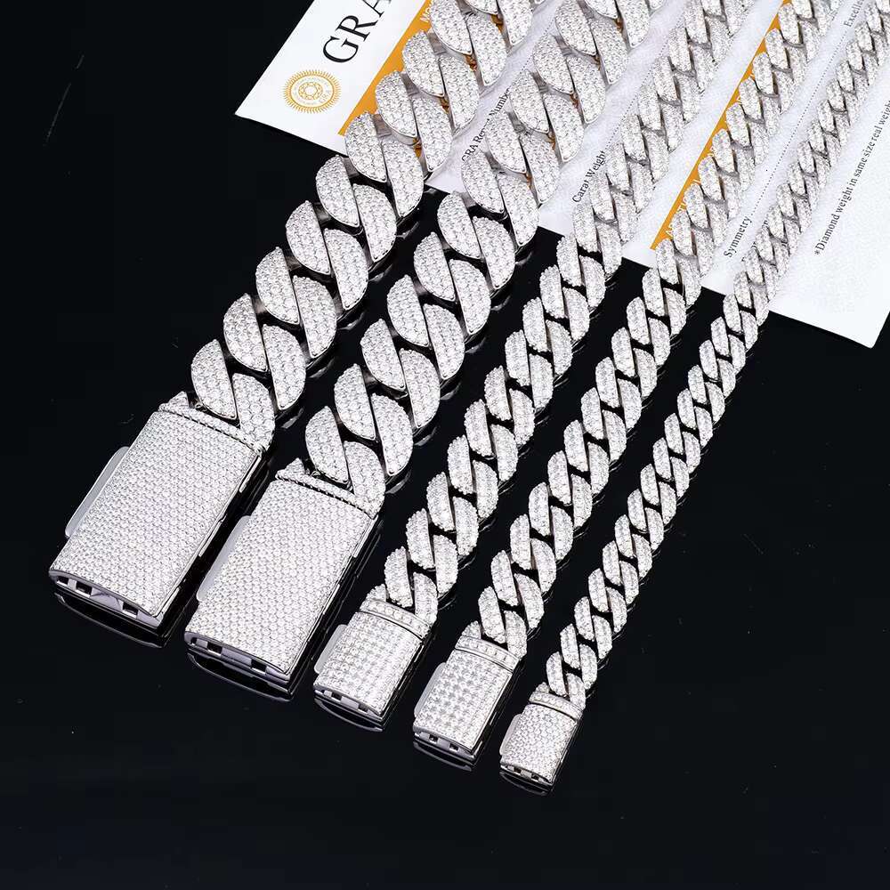 High Quality Cuba Hip Hop Jewelry 6-20mm 925 Sterling Silver Bracelet for MenVVS Moissanite Iced Out Cuban Link Chain