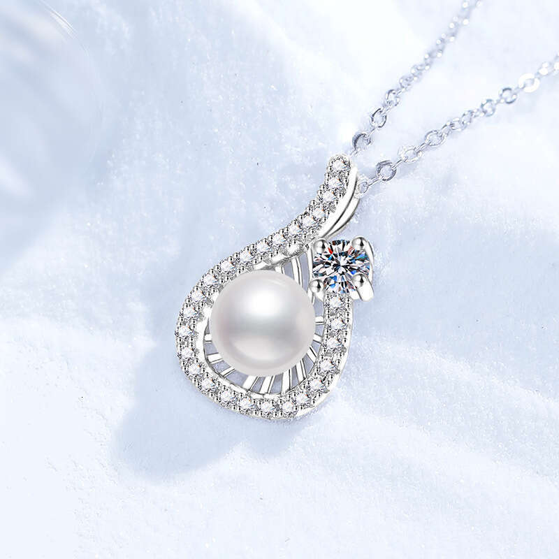 S925 Pure S925ier Natural FreS925hwater Pearl Pendant VerS925atile Water Drop S925hape MoiS925S925anite Necklace 536