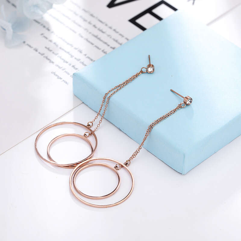 DHcollections Rose Gold Titanium Steel Hoop Earrings - Hollow Geometric Dangle Earrings for Women | Korean Fashion Two-Way Wear Ear Jewelry