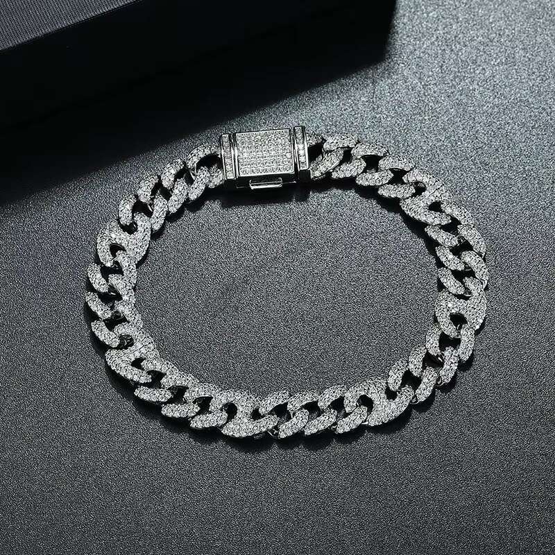 Full diamond hip-hop S925 sterling silver 8mm pig nose Cuban bracelet 5A zircon trendy Cuban bracelet