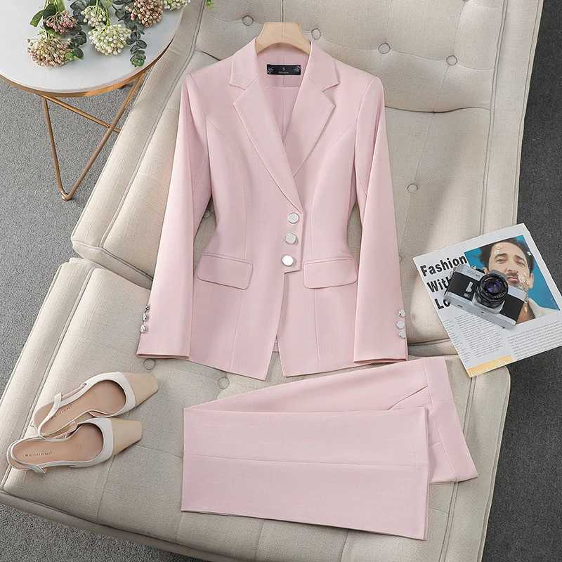 ZJYT Elegant White Blue Women Pant Suit Office Ladies Female Business Work Wear 2 Piece Set Formal Blazer Jacket and Trouser Set X250704