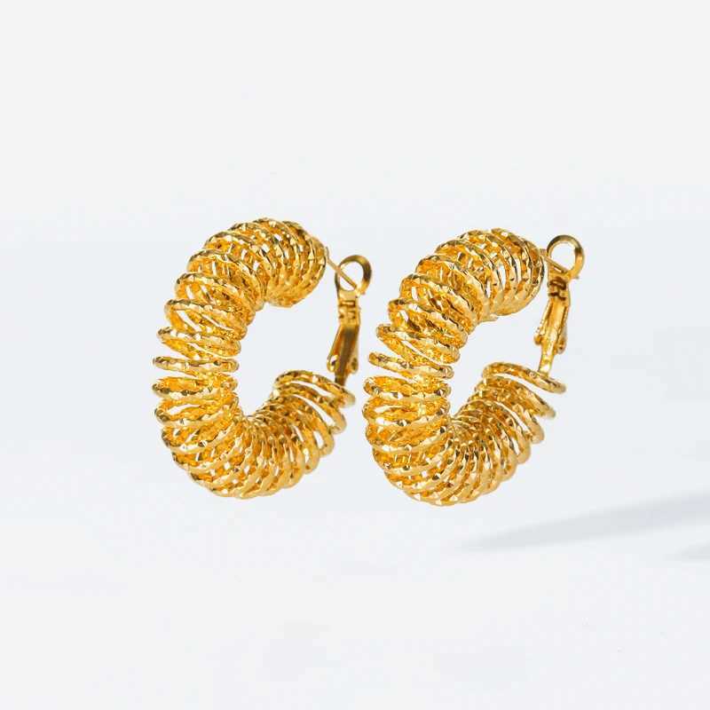 316L Stainless Steel Gold Plated Thread Hoop Earrings For Women Luxury Waterproof Ear Jewelry Party Wedding Gift Jewelry Y250704