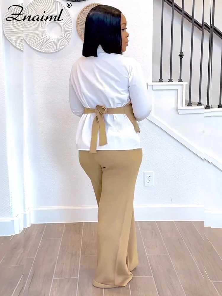 Znaiml Elegant Office Womens Long Slve Patchwork Vest Shirt and Straight Pants Two 2 Piece Sets Work Suits Matching Outfits X250704