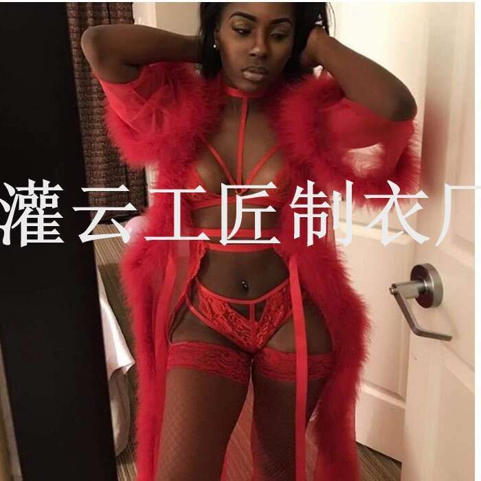 Sexy Lingerie Summer Women's Plus Size Bathrobe Long Lace-Up Mesh Nightdress Sexy Nightgown Lingerie Set Women Lingerie