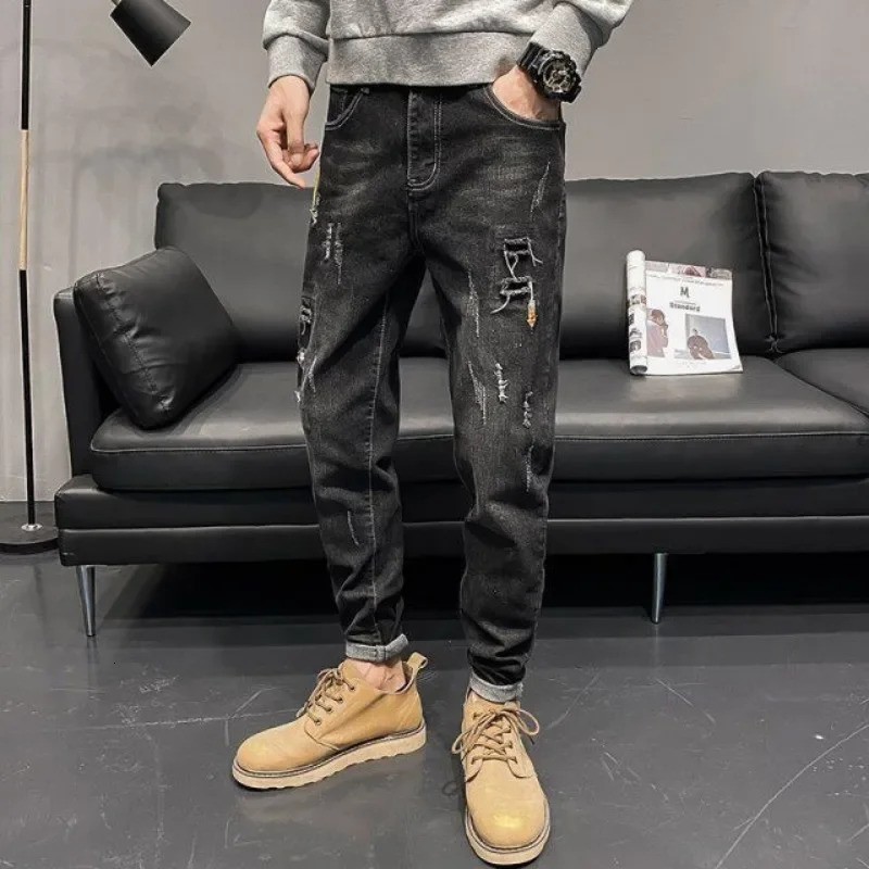 100% Cotton Tapered Hip Hop Trousers Summer Male Cowboy Pants Rock Mens Jeans 90s Streetwear Soft Premium Washed High Quality Xs 250704
