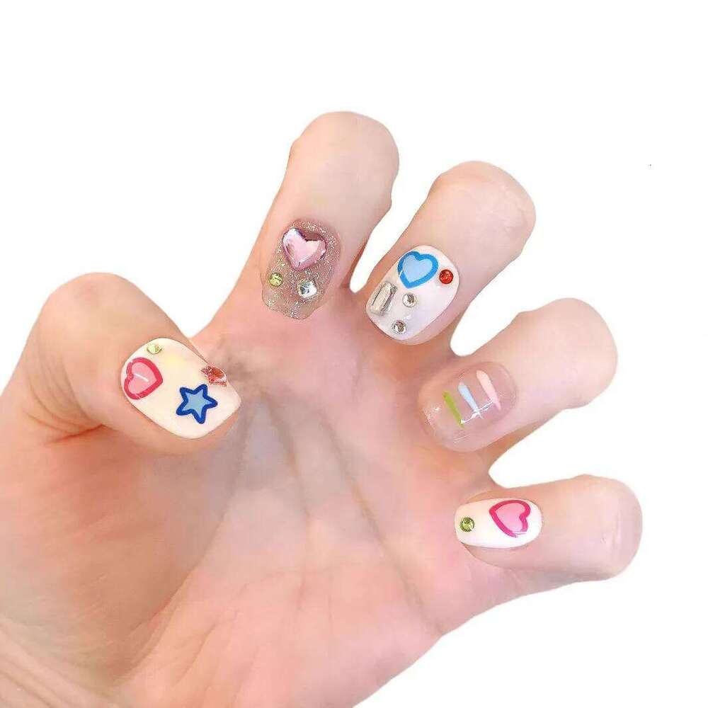 10pcs Handmade Glitter Short Square False Nails with 3D Rhinestone Design Nail Art Set for Party Dance Wear X250704