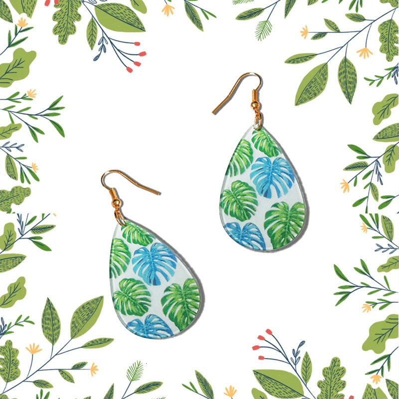 Jewelry Fresh Sweet Teardrop Butterfly Turtle Leaf Floral Transparent Acrylic Earrings