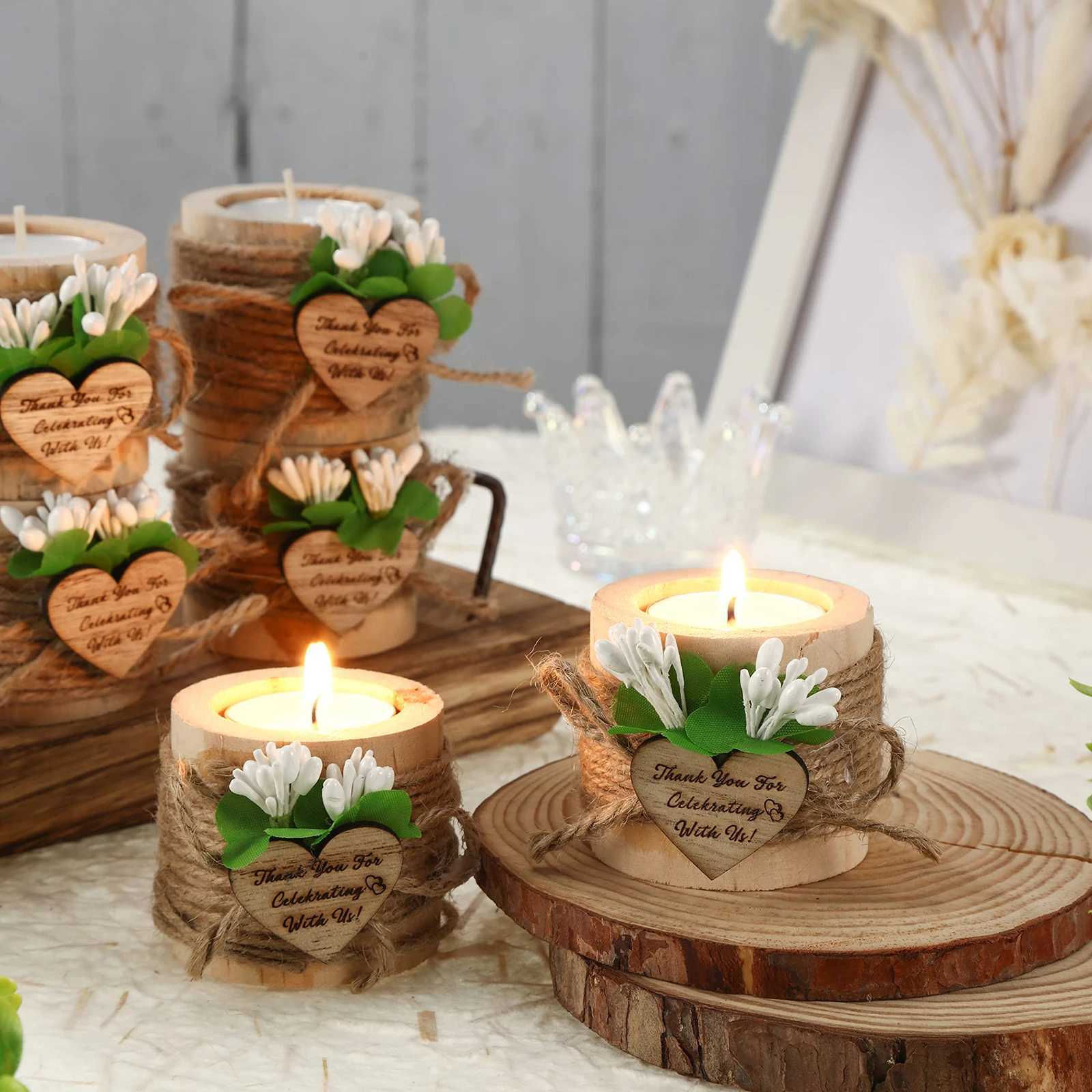10-50Pcs Wedding Candles Favors for Guests Gift Wood Tealight Candle Holder Bulk Bridal Shower Tealight Holder Thank You Gifts W250704