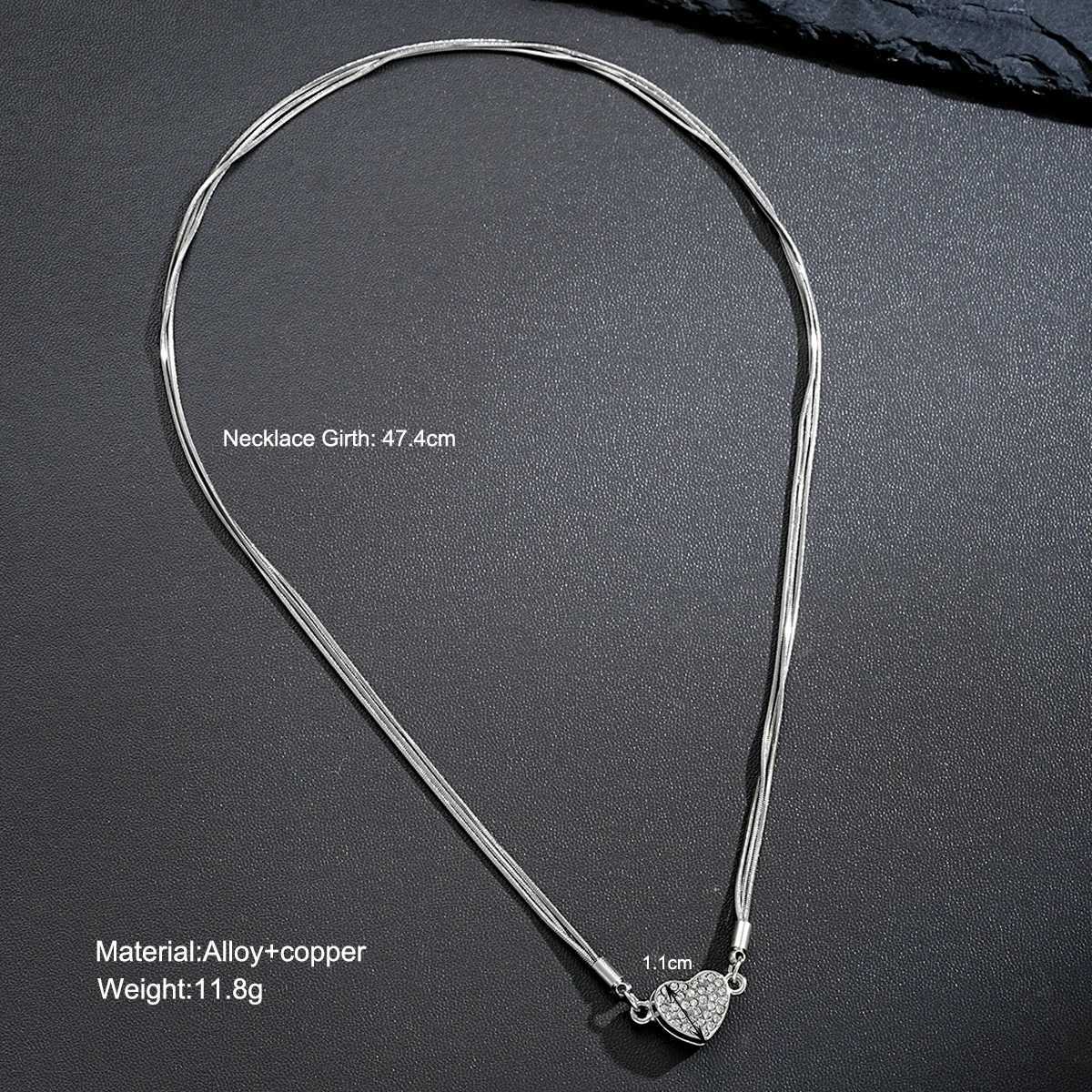 Elegant Heart Shaped Zircon Pendant Necklace Fashion Multilayer Magnetic Clasp Clavicle Chain for Women New Party Gift Jewelry Y250704
