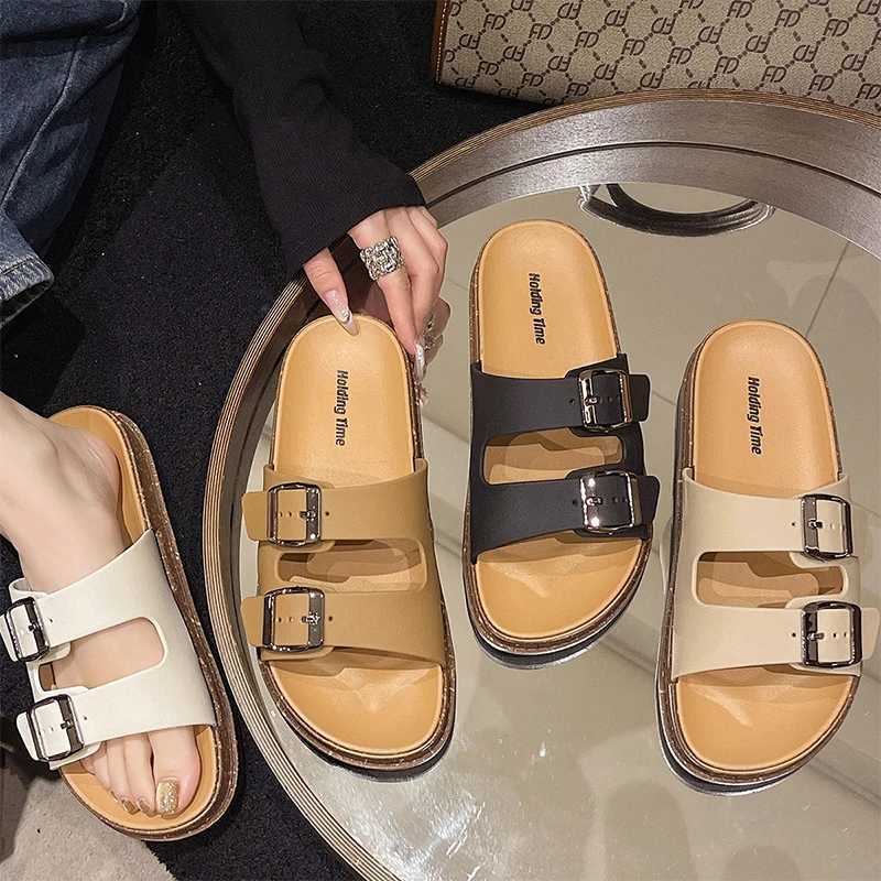 2025 New Double Strap Womens Slippers Summer Adjustable Soft Sole Shoes Outdoor Fashion Flat Bottom Sandals Women W250704