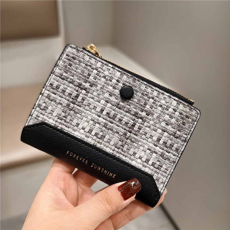 Free Shipping Designer Bag Hot Sale New Woven Women's Wallet Fashion Simple High-end Short PU Card Holder Coin Purse