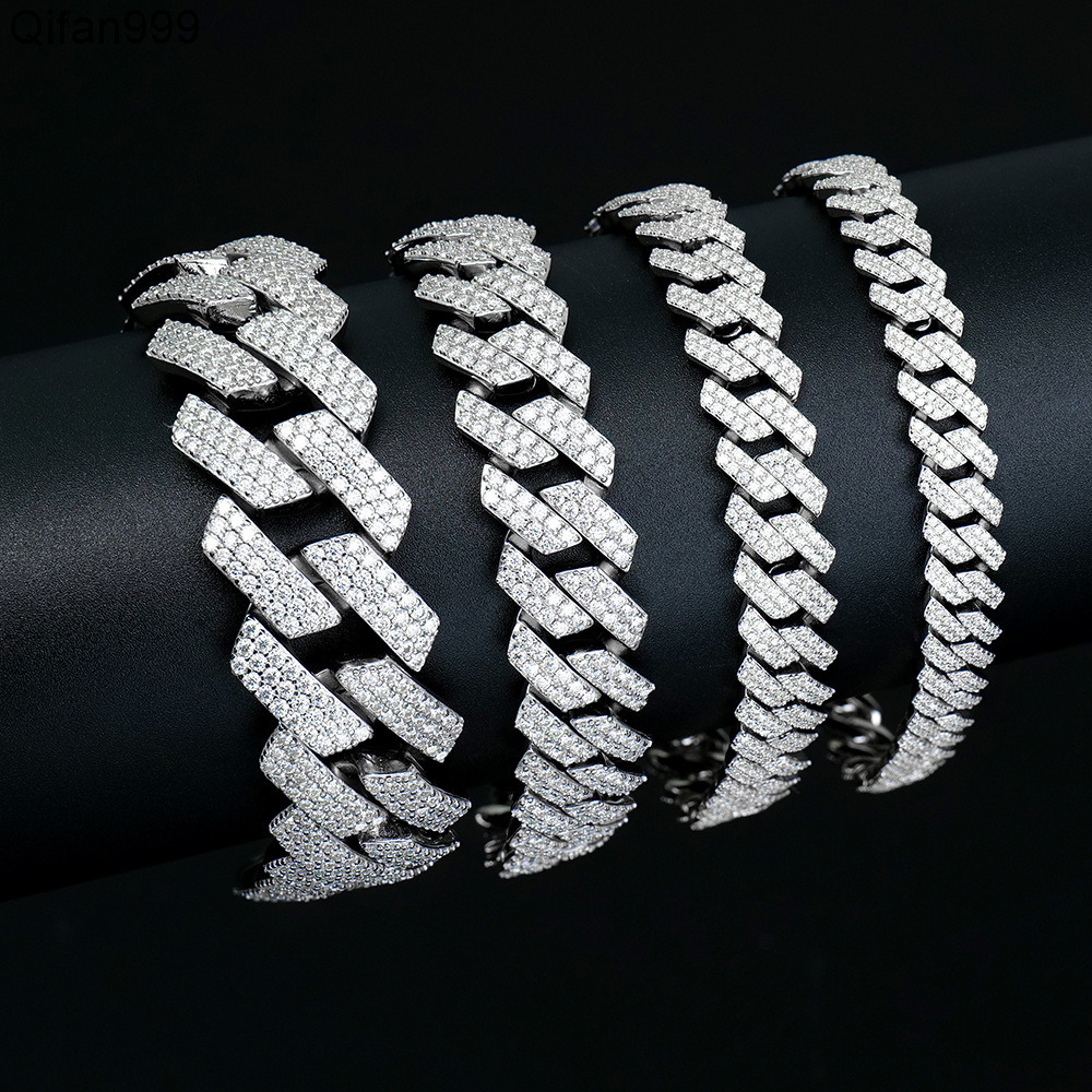 High Quality Cuba Hip Hop Jewelry 6-20mm 925 Sterling Silver Bracelet for MenVVS Moissanite Iced Out Cuban Link Chain