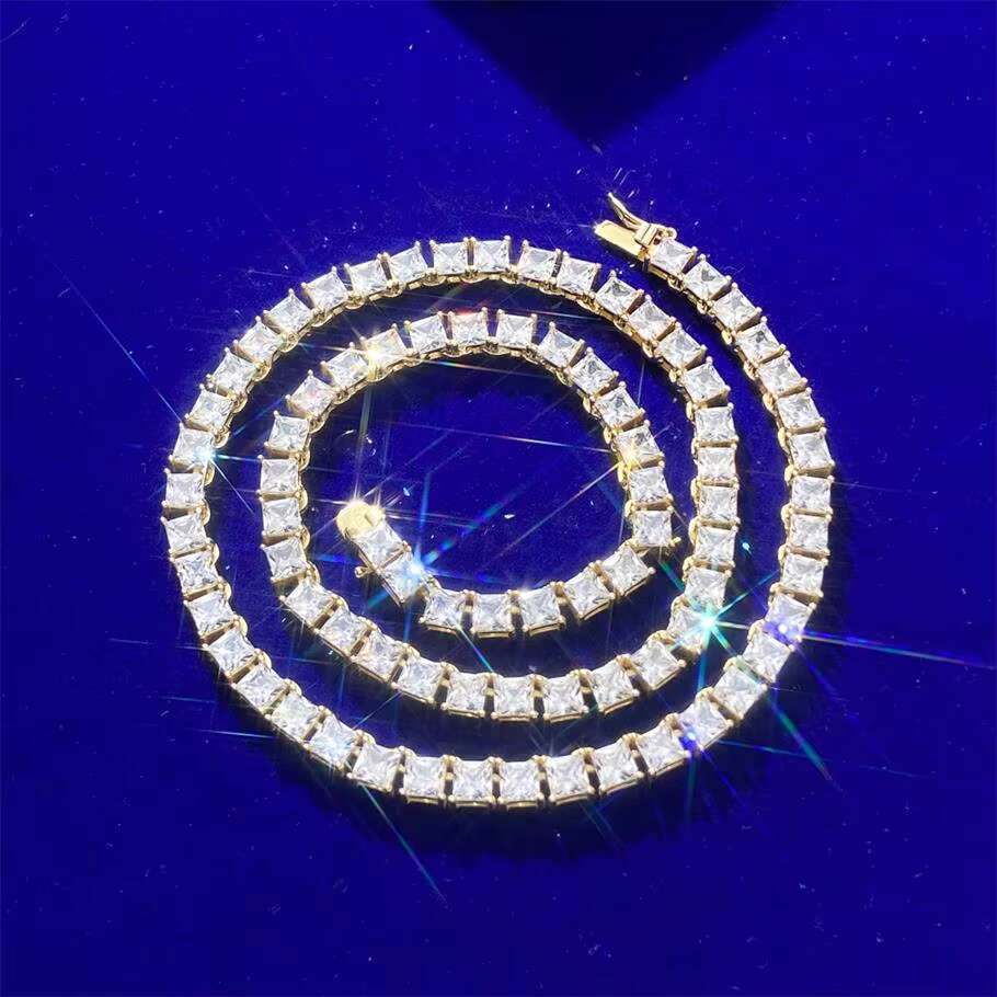 Fashion Jewelry Factory Sterling Silver High Quality Princess Cut Moissanite Square Tennis Chains for Men