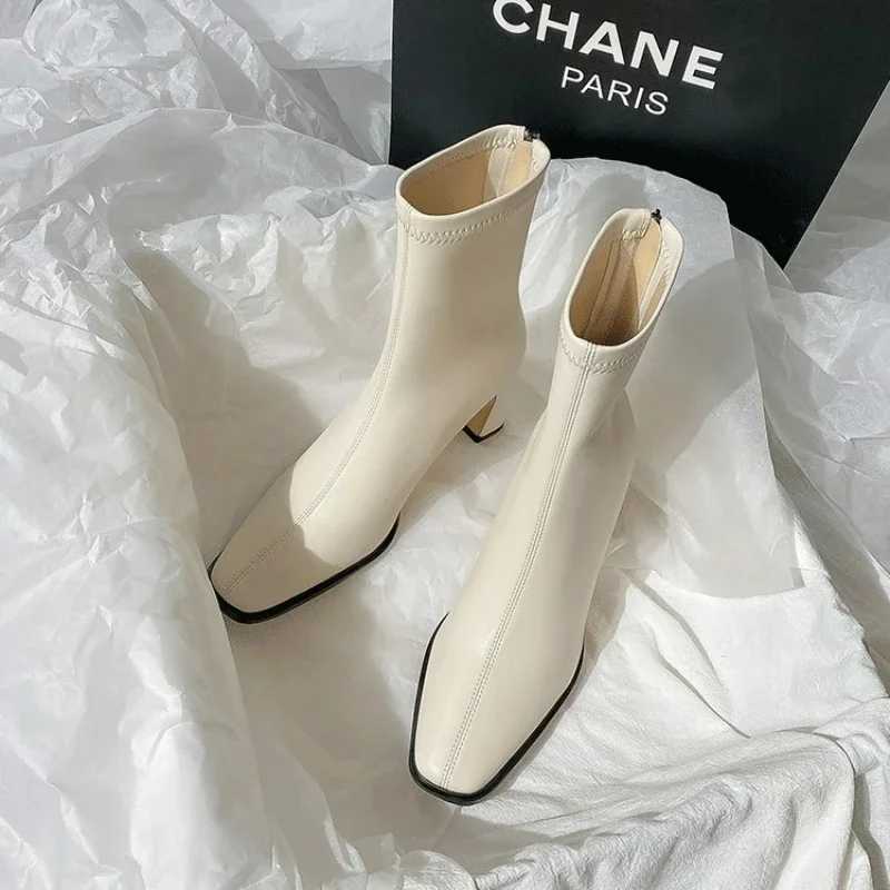Womens Ankle Boots PU Leather Chelsea Boots Square Toe Zipper Female High Heels FAshion Warm Boot Thick Heel Women Boots Z250704