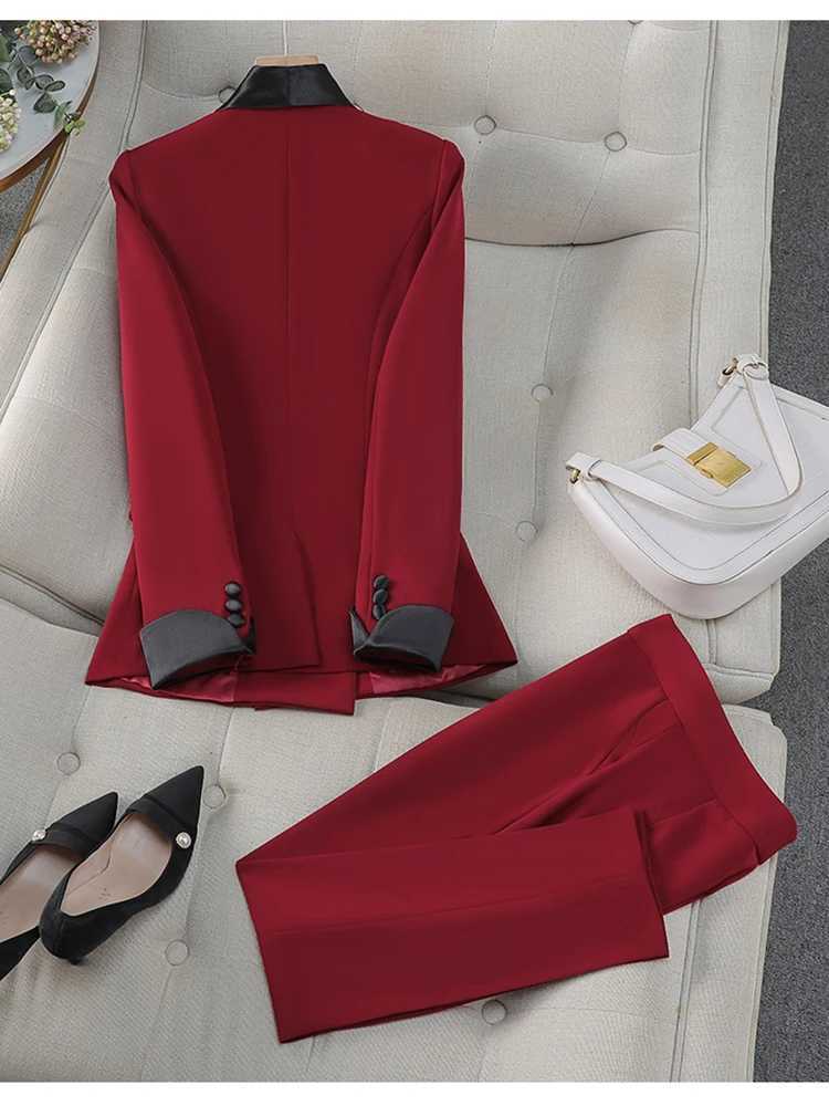 ZJYT Office Lady Hit Color Blazer Pants Sets for Women 2 Pieces Womens Suits Autumn Elegant Office Lady Work Outfit Trousers X250704