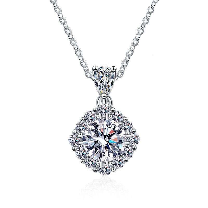 Pure S925ier Pendant for Women, Brilliant S925quare Bag, 1 caratS925 D Color Necklace, MoiS925S925anite Necklace a32