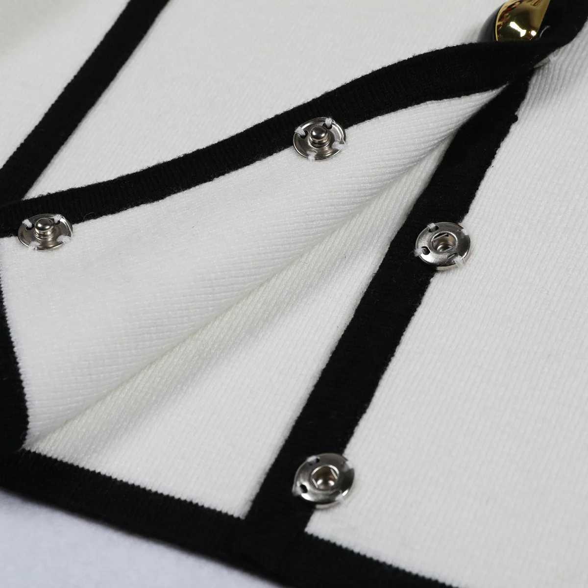 ZJYT Spring Knitted Suit Color Block Cardigan Sweater and Pants 2 Piece Matching Set Women 2025 Fashion Ladies White Outfit X250704