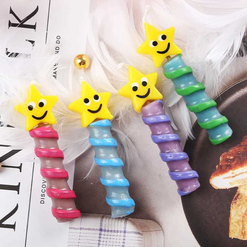4pcs/pack Stars Smile Face Birthday Cake Cupcake Candles Cute Bear Art Decoration Wedding Party Supplies Cake Toppers W250704