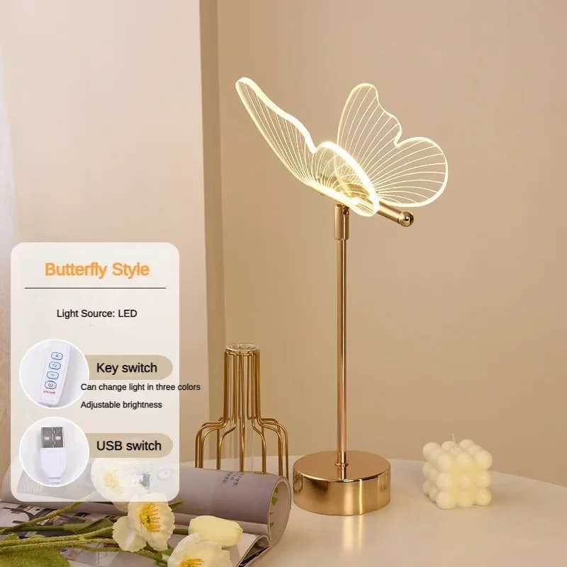 Butterfly Led Table Lamp Retro Gold Acrylic Desk Lamps Hotel Villa Art For Living Room Bedside Desktop Decor Led Night Lights XJ250703