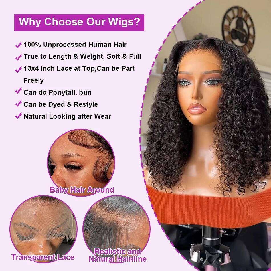 7x5 13x4 Glueless Human Ready to Wear Curly Bob Wigs PrePluck With Baby Hair Deep Water Wave Lace Frontal Wig for Women