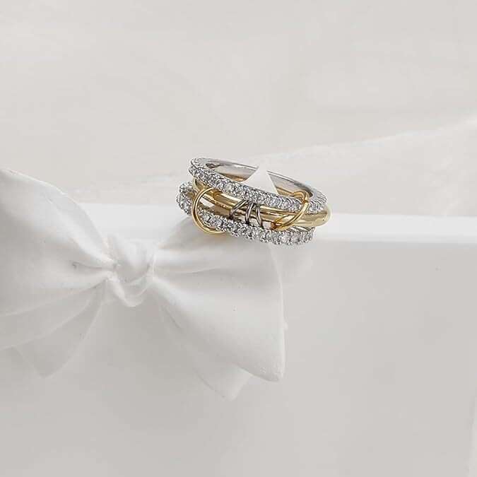 Designer Stainless Steel Interlocking Full Diamond Zircon Three-Ring Ring Two-Tone Multi-Element New Style