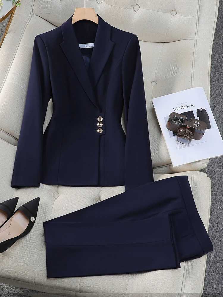 Women Pant Suit Gray Navy Black Office Ladies Female Business Work Wear 2 Piece Set Formal Blazer Jacket And Trouser X250704