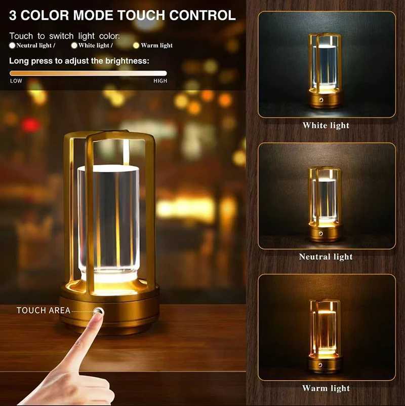 led crystal table lamp Rechargeable touch night lamp Bedroom bedside desk lamp decorative lamp for restaurants office bedroom lamps XJ250703