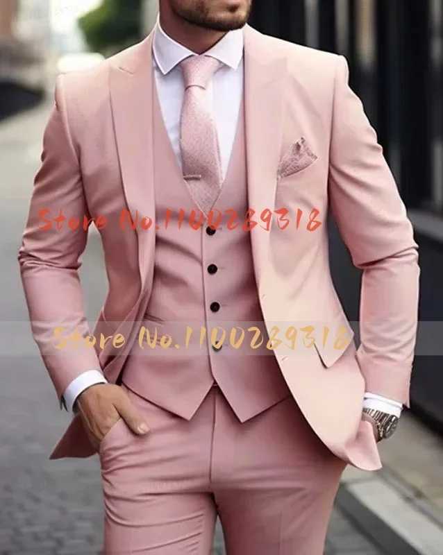Pink Luxury Mens Suits Terno Formal Outfits 3 Piece Jacket Pants With Vest Slim Fit Luxury Costume Homme Formal Occasion Terno X250704