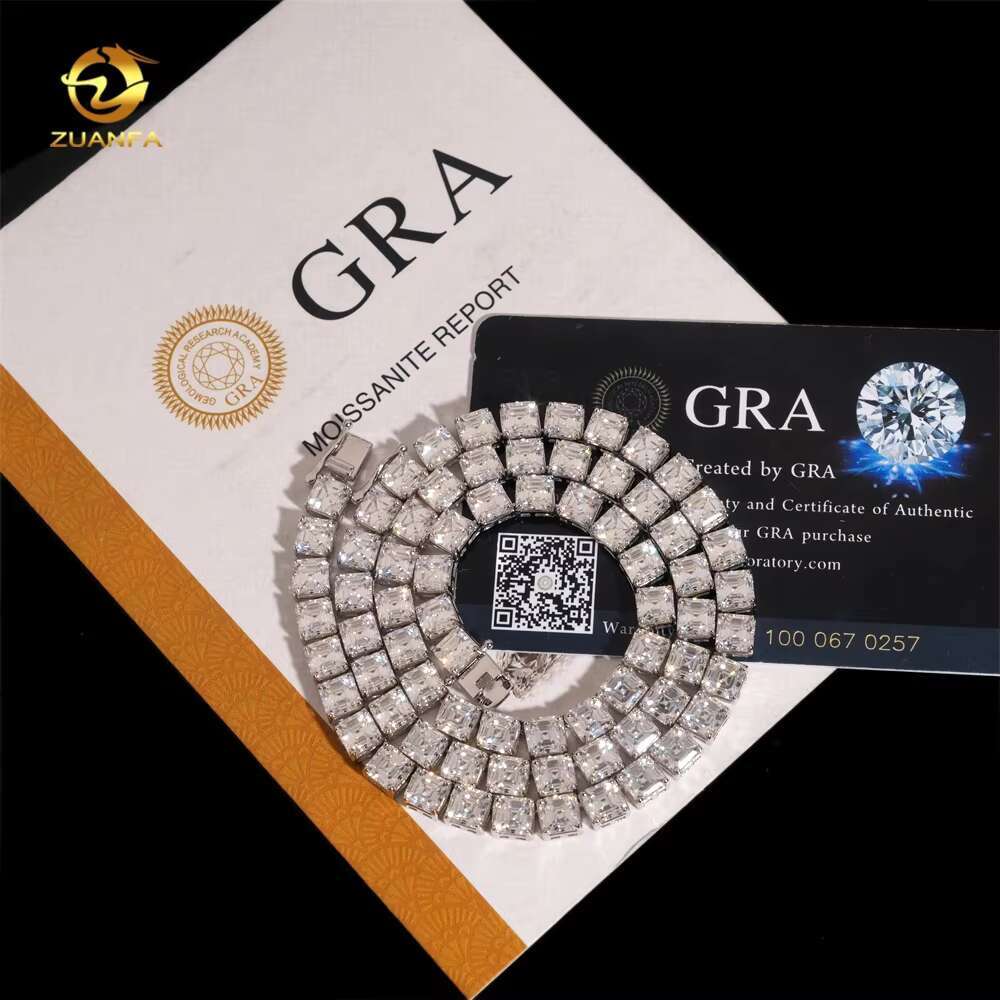 Hip Hop Jewelry High Quality VVS 925 Silver Asscher Cut 5.5MM 0.8CT Moissanite Tennis Chain Necklace