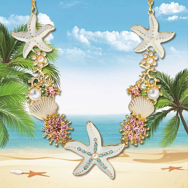 High-End Beach Vacation Style Necklace Light Niche Design Starfish Shell Collarbone Chain Choker for Women
