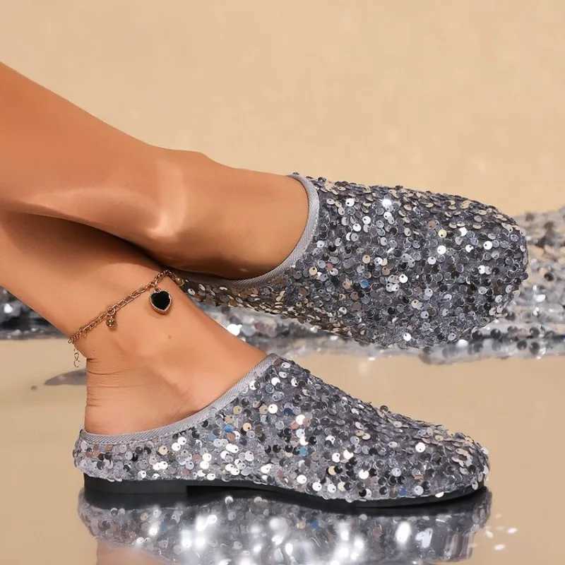 2024 Women Slippers Wedding Summer Rubber Black Shoes for Women Rhinestone Sandals Mules Slides Jewels Crystals Flat Korean Style W250704
