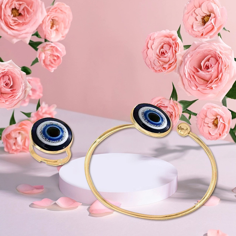 1 Devil's Eye Bracelet and Ring Set Beautiful Exquisite Temu Classic Style