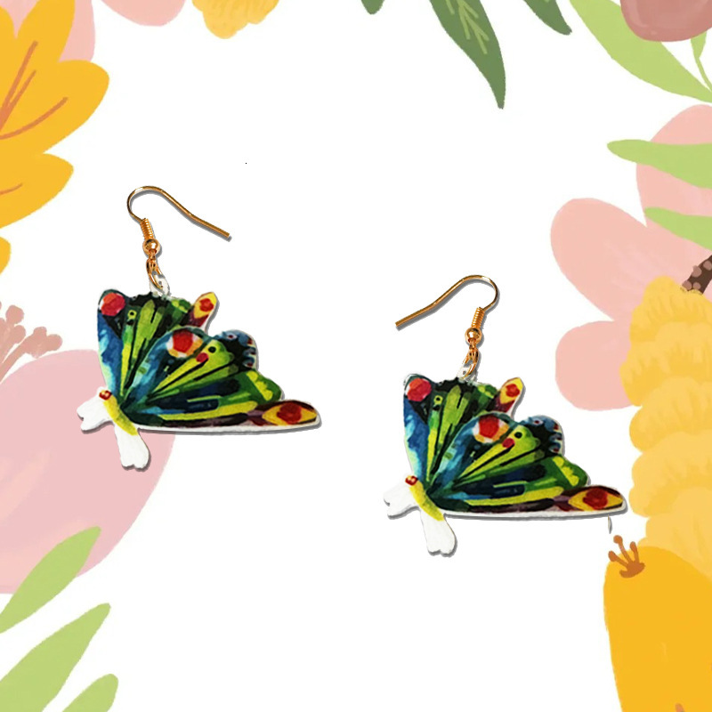 1 Pair Of Green Small Butterfly Earrings Acrylic Material Fresh Pastoral Style Fashion
