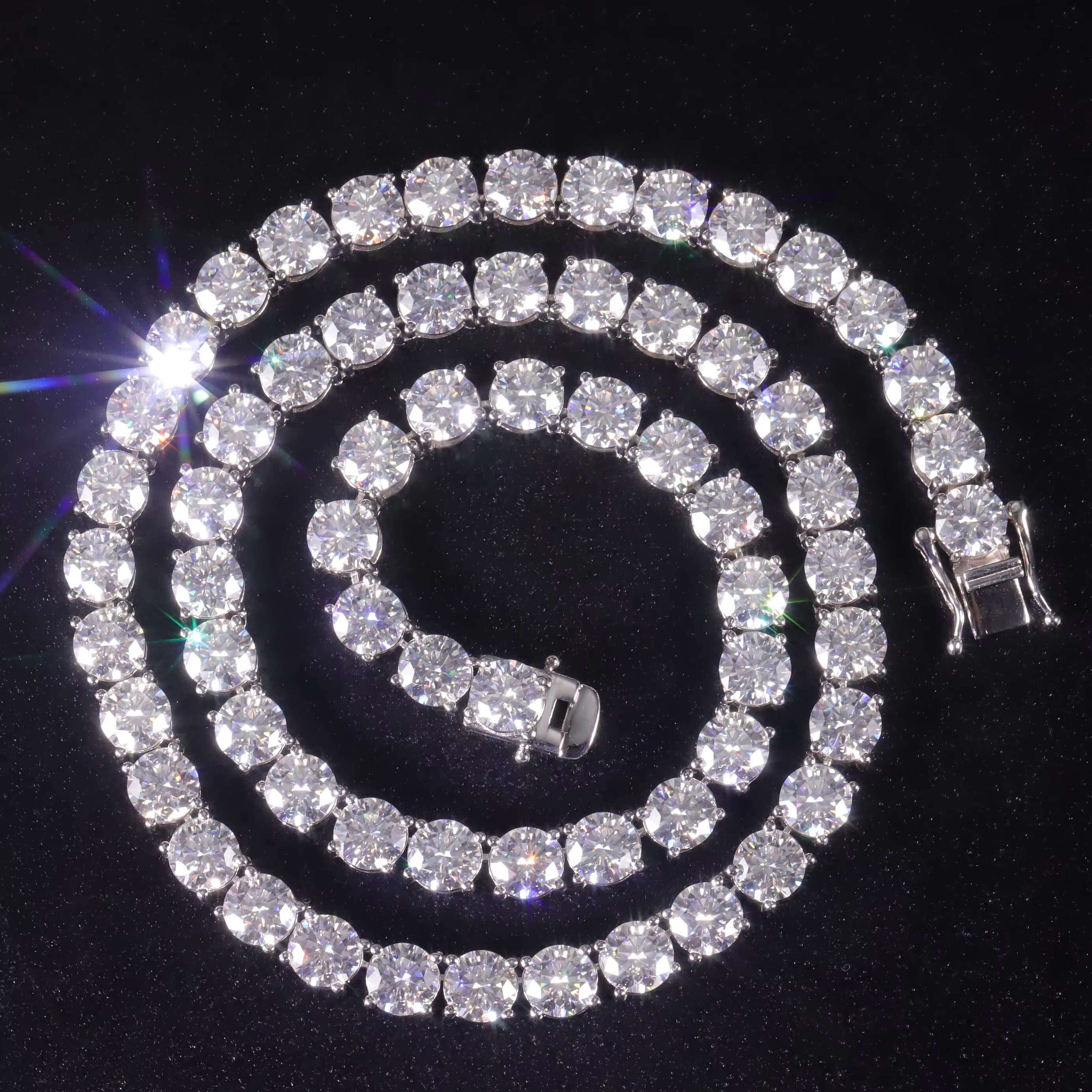 Abiding Custom Fine Jewelry Hip Hop 925 Sterling Silver DEF Color VVS Moissanite Diamond Tennis Chain Moissanite Tennis Necklace