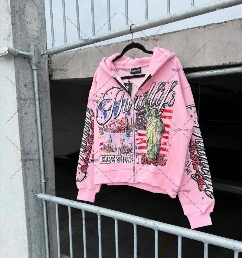 Men's Hoodies American Retro Letter Casual Loose Zipper Hoodie Men Street Hip-hop Fashion Harajuku Oversized Sweatshirt Women