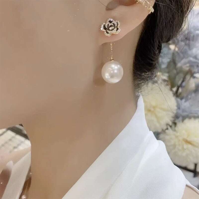 DHcollections Camellia New Trendy Elegant High-end Feel Two-Way Wear Rose Pearl Earrings Exquisite Versatile Ear Jewelry