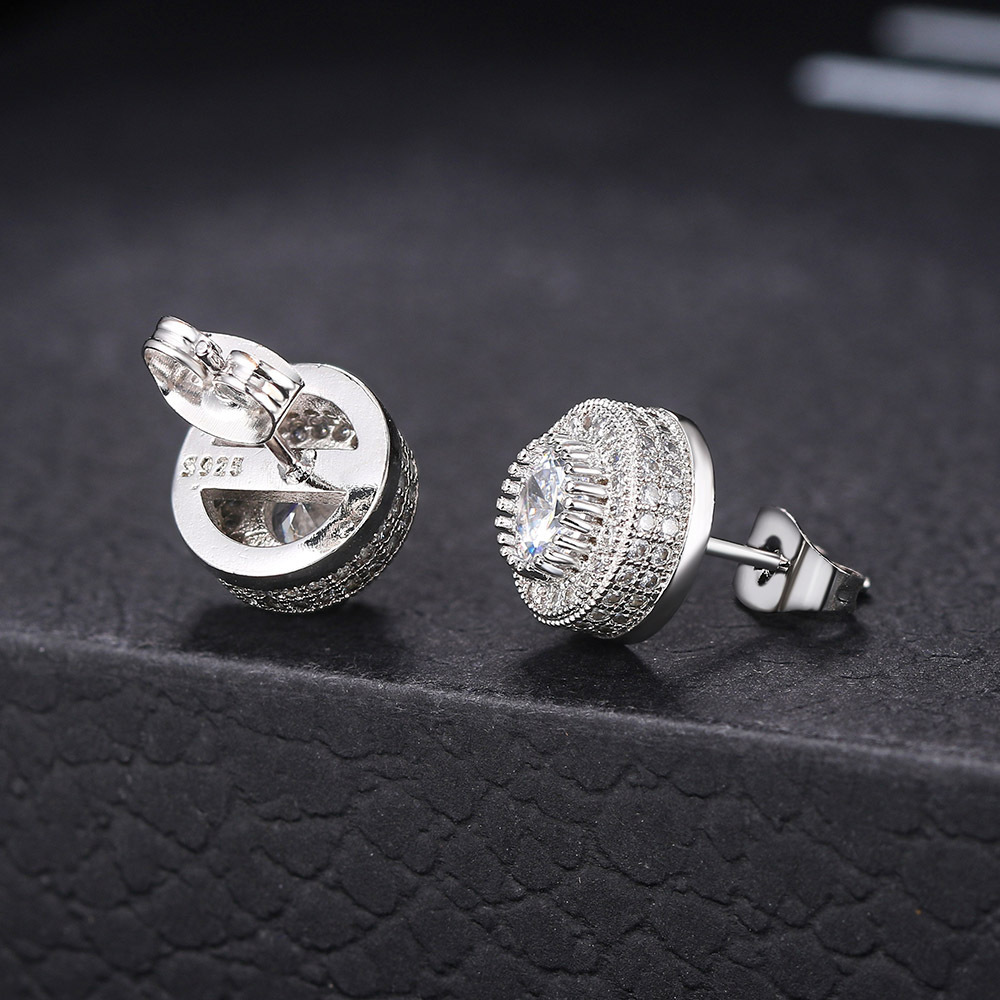 Sparkling Men's Cubic Zirconia Round Stud Earrings Brand Luxury Designer Crystal Stud Earrings for Men Women Eleangt Diamond Ear Stud Jewelry Gif