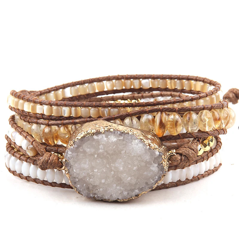 RH Fashion Boho Jewelry Beaded Bracelet Big Druzy Stone Charm 5 Strands Wrap Bracelets 250628