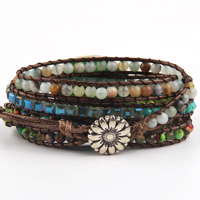 RH Fashion Boho Jewelry Beaded Bracelet Big Druzy Stone Charm 5 Strands Wrap Bracelets 250628