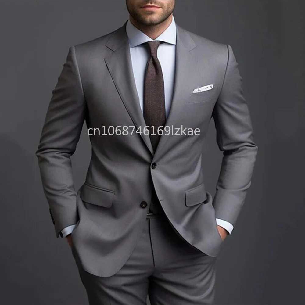 Gray Men Suits Formal Business Notched Lapel Groom Wedding Suits For Men 2 Pieces Slim Fit Tuxedos Blazer Pants Mens Suits X250704