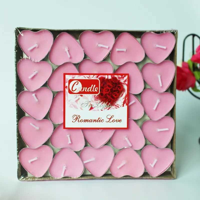 50pcs Heart Aromatherapy Candle Birthday Romantic Smokeless Candle Gift Props Wedding Decoration Round Tea Candle Light Tea Wax W250704
