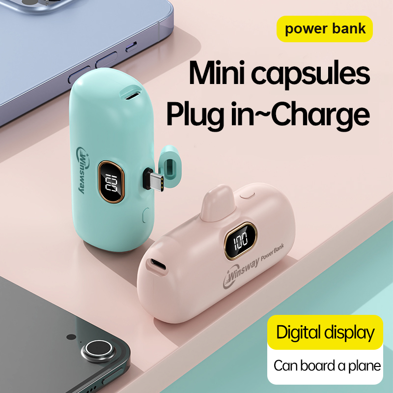 Winsway 5000mAh Mini Portable Power Bank Capsule Mobile Power Supply Emergency External Battery Fast Charger For iPhone 15/16
