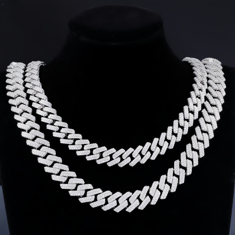 Wholesale 13mm-22mm Wide VVS Moissanite Ice Chain for Men 925 Sterling Silver 18K Gold-Plated Diamond Rapper Cuban Necklace