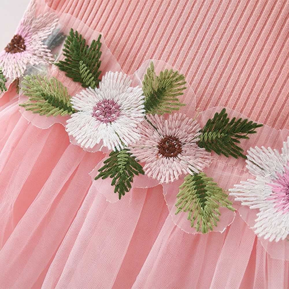 Summer New Waist Line Flower Mesh Yarn Skirt Girls Flying Sles Knitted Pit Stripe Small Skirt Spld Dress R250704