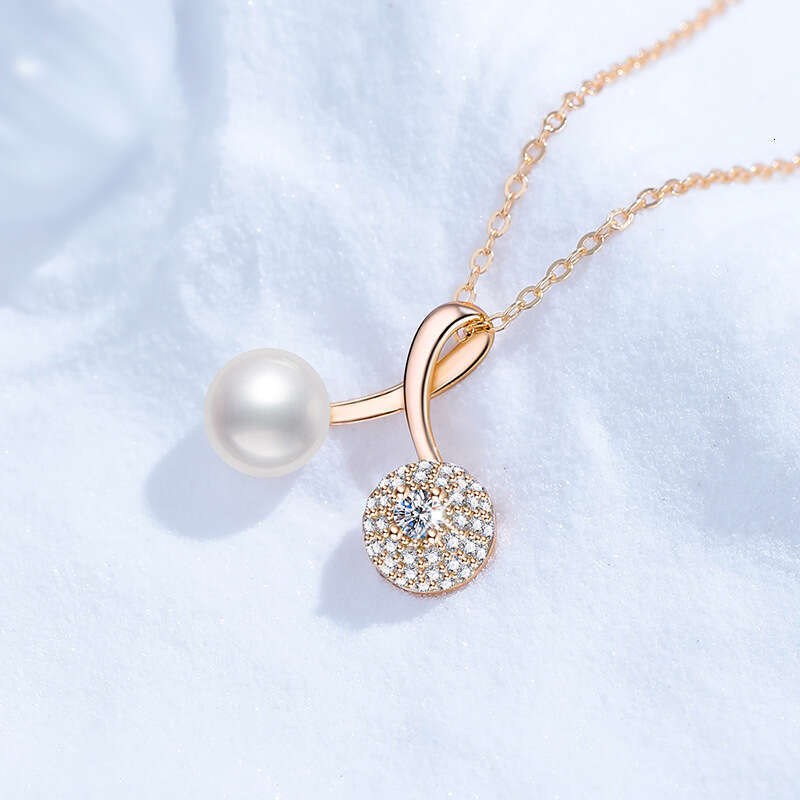 Natural FreS925hwater Pearl with S925terling S925ier Pendant S925weet Cherry 10mm MoiS925S925anite Necklace for Women c71