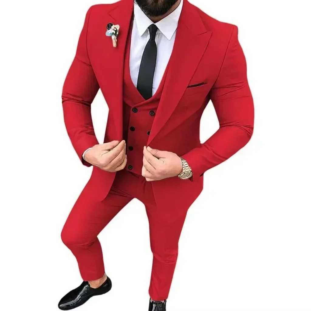 Formal Elegant Mens Suit Slim Fit 3 Piece Blazer Vest Pants Sets Peak Lapel Men Tuxedo Business Suit Prom Wedding High Quality X250704